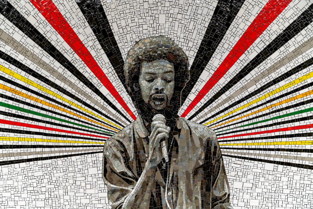 Gil Scott-Heron portrait derived from a photograph by Paul Natkin<br>